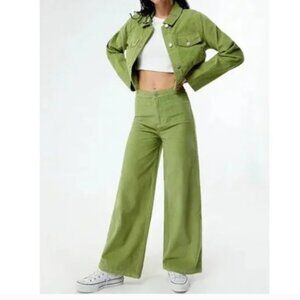 NWT Roxy x Chloe Kim Corduroy High Waist Wide Leg Pants Moss Green